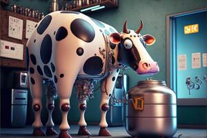 robot vaca de el futuro dando Leche ilustración generativo ai foto