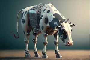 robot vaca de el futuro dando Leche ilustración generativo ai foto