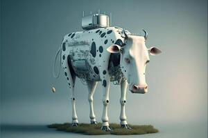 robot vaca de el futuro dando Leche ilustración generativo ai foto