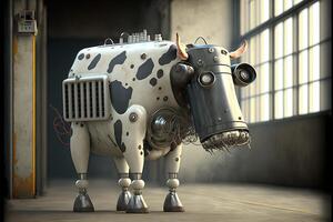 Robot cow of the future giving milk illustration photo