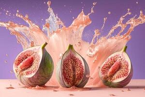 Fresh figs and water Splashing on a pink background illustration photo
