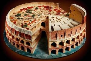 Rome colosseum coliseum made out of Pizza illustration photo