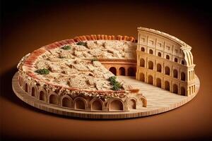 Rome colosseum coliseum made out of Pizza illustration photo