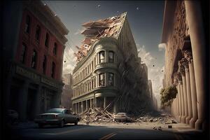 earhtquake in San Francisco destroyed Illustration photo