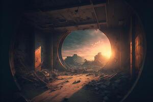 Old gates into ancient abandoned fantasy world illustration photo