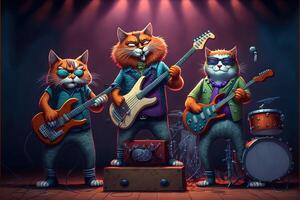 rock star cat band playing on stage llustration photo