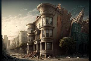 earhtquake in San Francisco destroyed Illustration photo