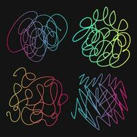 Tangled abstract scribble with hand drawn line.  Gradient doodle elements. Vector illustration