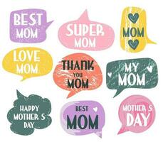 Speech bubbles for mother's day. word combination best mom in the form of banners, price tags, stickers, posters, badges. vector