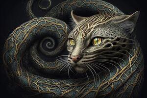 Amazonia Cat with body of a serpent snake illustration photo
