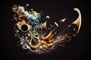 set of musical instruments exploding illustration photo