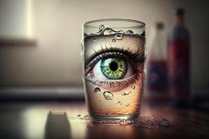 ojos mirando a usted en un vistoso Bebiendo vaso ilustración generativo ai foto