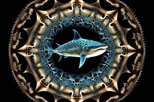 tiburón animal mandala fractal ilustración generativo ai foto