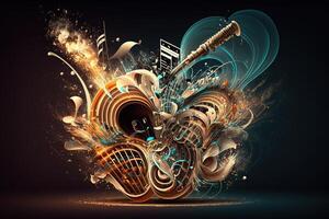 set of musical instruments exploding illustration photo