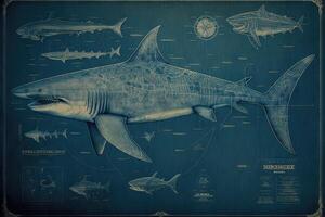 Shark blueprint illustration photo