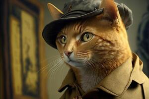gato detective ilustración generativo ai foto