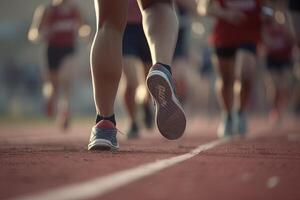 Atletas corriendo a pista y campos ilustración generativo ai foto