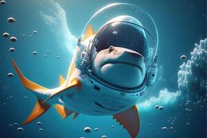 shark as astronaut spaceship in space illustration photo