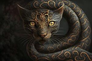 Amazonia Cat with body of a serpent snake illustration photo