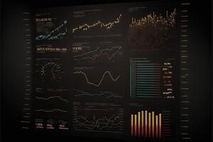 resumen negocio gráfico con tendencia línea grafico y valores números ilustración generativo ai foto