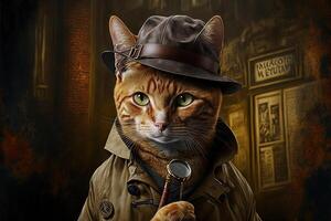 gato detective ilustración generativo ai foto