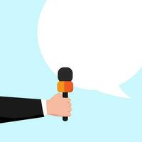 A journalist's hand holds a microphone for an interview. vector