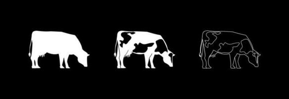 The cow icon on a black background in different versions. Cow symbol for templates, web design and infographics. vector