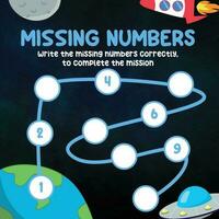 Missing numbers. Write the answer correctly. Educational printable math worksheet. Count and write activity. Counting practice. Vector file.