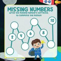 Missing numbers. Write the answer correctly. Educational printable math worksheet. Count and write activity. Counting practice. Vector file.