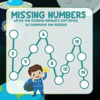 Missing numbers. Write the answer correctly. Educational printable math worksheet. Count and write activity. Counting practice. Vector file.