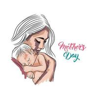 Maternal love, mom hugging a newborn, mothers day, postcard vector