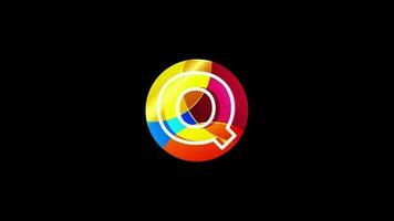 Line letter Q on a colorful circle. Graphic alphabet video animation for business or company identity