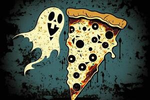 spooky pinapple pizza cheese ghost illustration photo