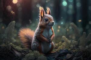 master squirrel in forest illustration photo