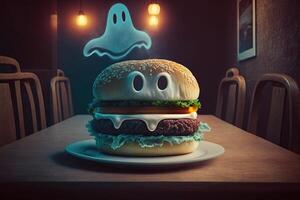 spooky burger cheese ghost illustration photo