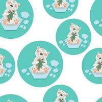 vector illustration seamless pattern a sea color circles with polar bear cub on an ice floe