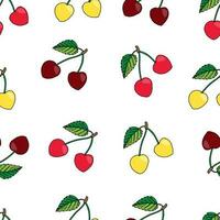 vector illustration seamless pattern of summer berries. Red and yellow raspberries and blackberries on white background