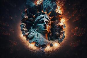 estatua de libertad ardiente en nuevo York ciudad ilustración generativo ai foto