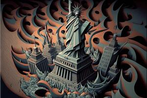 new york city statue of liberty painted by escher illustration photo