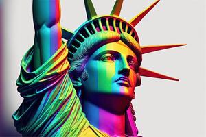 estatua de libertad en el arco iris colores. lgbtq comunidad defensores para tolerancia hacia género, sexualidad y identidad ilustración generativo ai foto