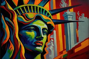 new york city statue of liberty painted by Picasso illustration photo