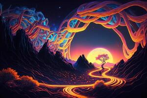 Planet with a glowing led landscape illustration photo