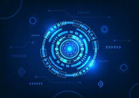 Technology circle background With the connection circuit on the side, the background uses blue tones. Refers to the data processor that receives from the network and transforms the data. vector