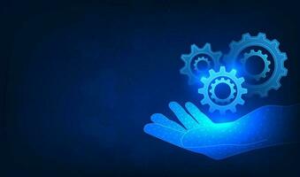 Gear technology background placed on business people hands Represents the drive of new economic businesses with technology gear digital hi-tech is work of engineering that works with smart technology vector