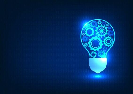 Gear technology background inside the light bulb. Represents the invention of ideas to solve problems with smart technology that help manage. Gear digital hi tech is engineering work with smart techno