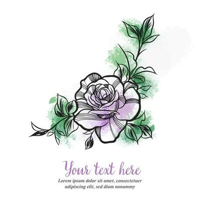 Stylish colored invitation, watercolor rose, greeting card