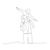 Little boy sat on father's shoulder continuous line drawing vector. happy father and son line art  drawing. Father's Day line art. Fatherhood concept line art. vector