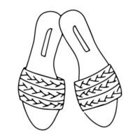 Summer flip flops drawn in line art style. Vector illustration.