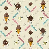 Seamless pattern with ice cream characters in 70s style vector