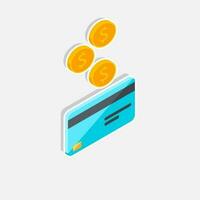 Cash get a bank card right view - White Stroke with Shadow icon vector isometric. Cashback service and online money refund. Concept of transfer money, e-commerce. Flat style vector illustration.